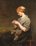 Jules Adolphe Breton Jeune fille tricotant